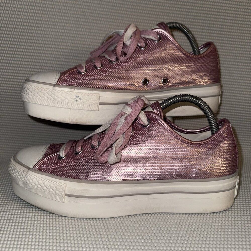 Converse Sequin Pink Platform Low Top Classic Sneakers Shoes Women’s Size 9.5
